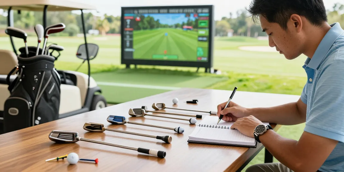 Ulasan putter di https://puttperfection.com/putter-reviews, golfer meneliti peralatan golf dan mencatat informasi penting.