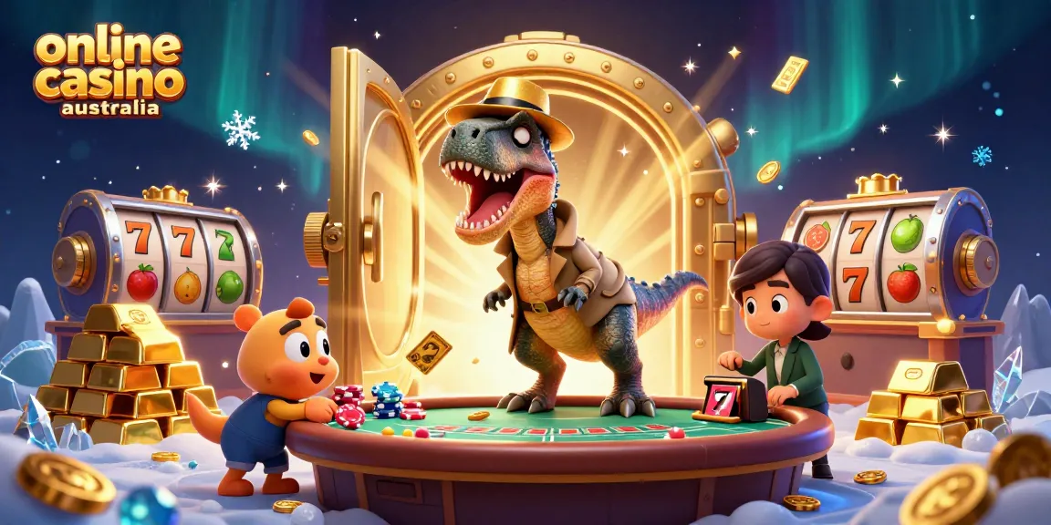 Experience the thrill of an online casino australia scene with a velociraptor at the blackjack table.
