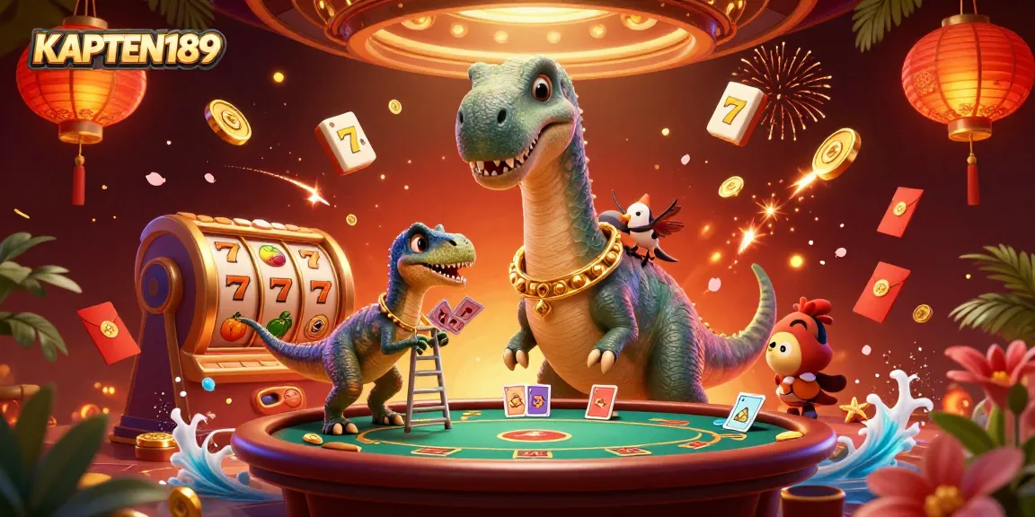KAPTEN189 menampilkan ilusi kasino dengan dinosaurus dan elemen slot menakjubkan.