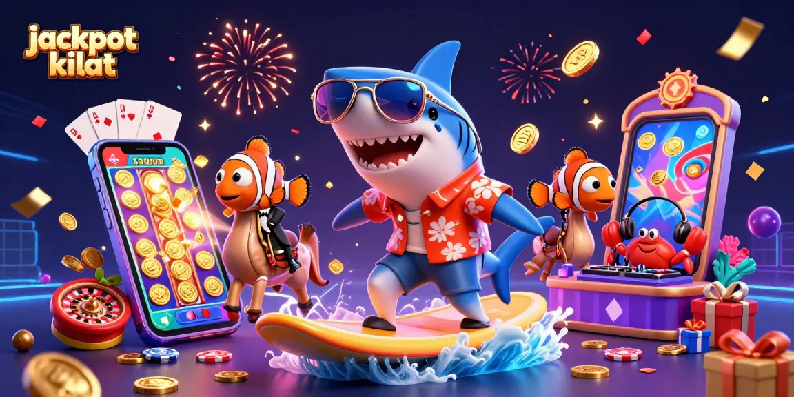 Experience jackpot kilat excitement with 3D characters celebrating in a vibrant casino scene.