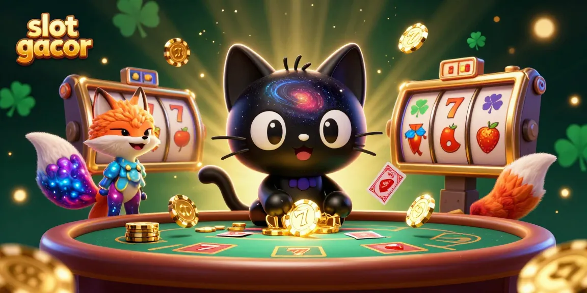 Engage in thrilling slot gacor gameplay with dynamic characters in a vibrant cosmic casino.