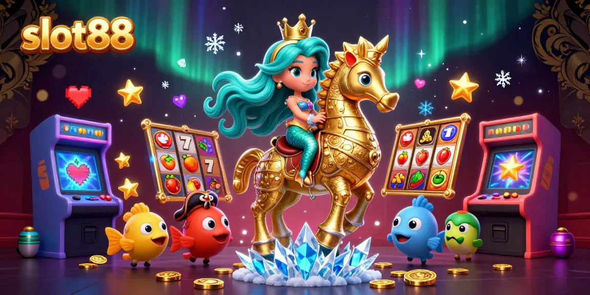 Engage with slot88 games featuring a mermaid princess, seahorse, and colorful casino elements.