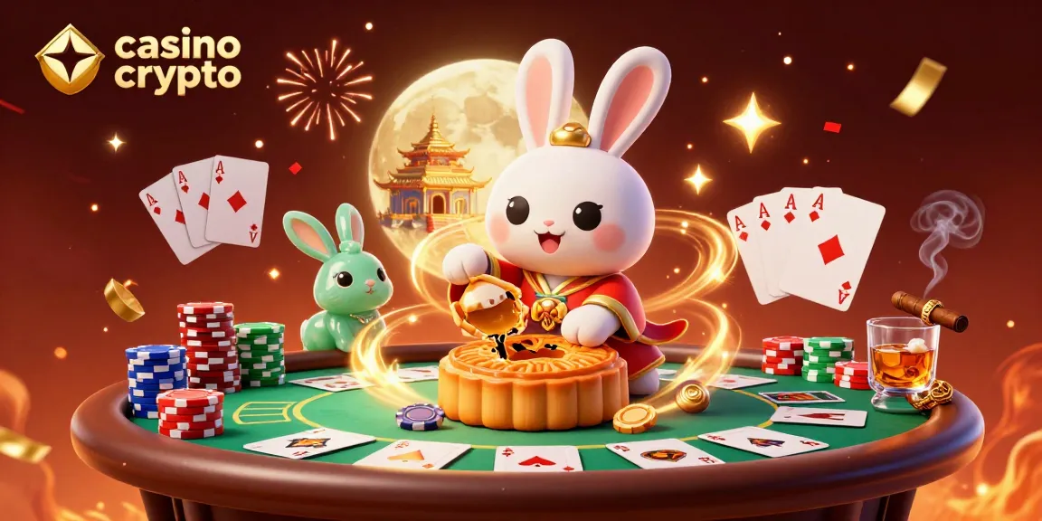 Jouez sur le casino crypto avec le lapin de lune et des jetons de poker magiques animés.