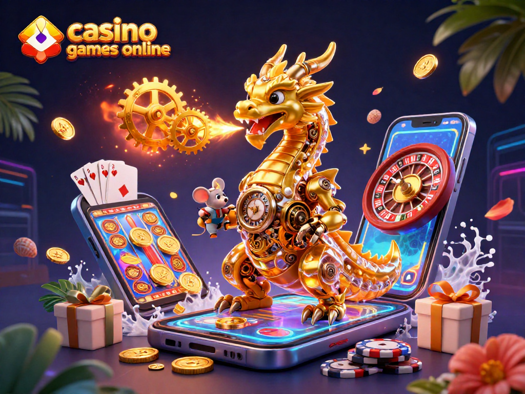 Experience casino games online with a dynamic 3D dragon and vibrant game elements
