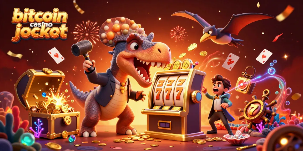 Catch the excitement of a bitcoin casino jackpot as characters interact in a vibrant, dynamic scene.