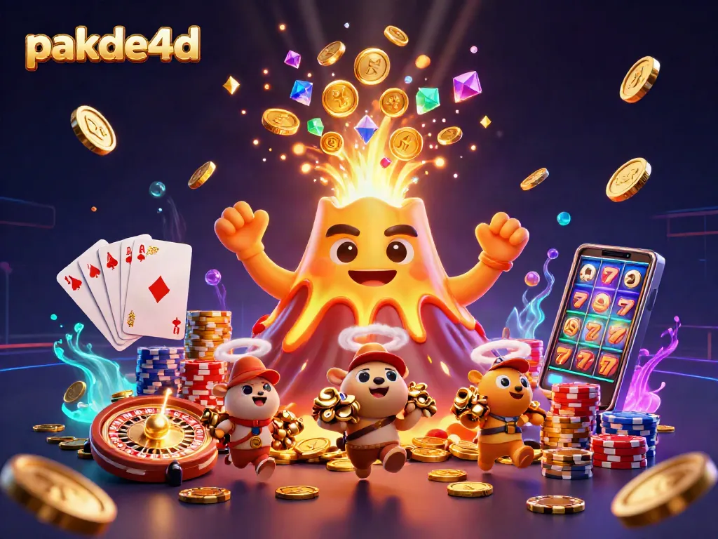 Win big with pakde4d as the golden volcano erupts coins and treasures in an exciting casino scene.