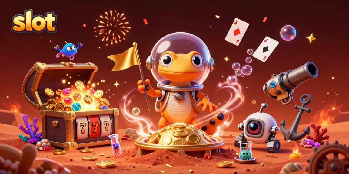 Slot yang mendebarkan dengan gecko Mars menemukan kasino emas di pasir merah Mars.