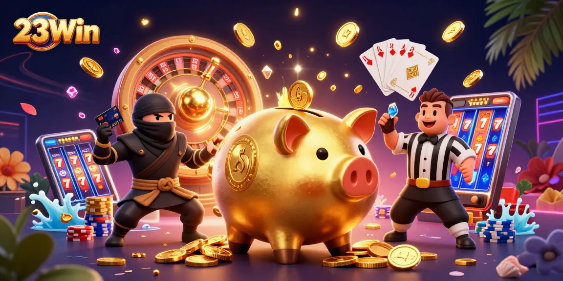 Experience thrilling moments of 23Win with vibrant visuals of golden coins and casino action.
