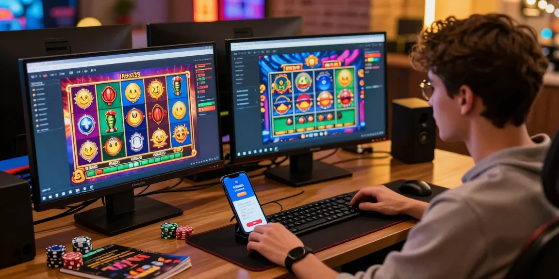 Engaged user immersed in Hero138 link online gaming experience, showcasing exciting slot game visuals and a modern gaming setup.